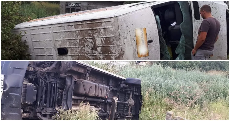 Plecau la muncă în Spania, dar microbuzul lor s-a răsturnat în judeţul Olt