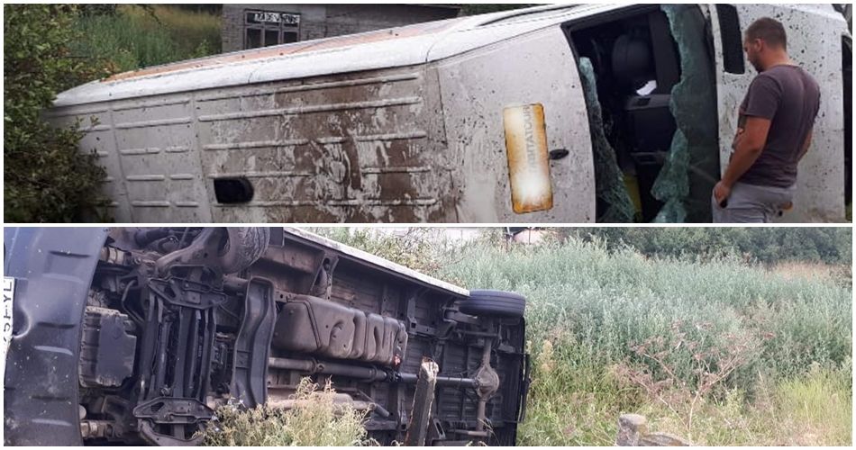 Plecau la muncă în Spania, dar microbuzul lor s-a răsturnat în judeţul Olt
