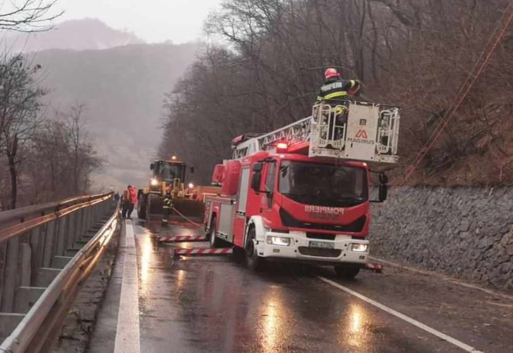 Drum prăbușit. Pe DN7 (E81), mai mulți copaci s-au rupt din rădăcină 