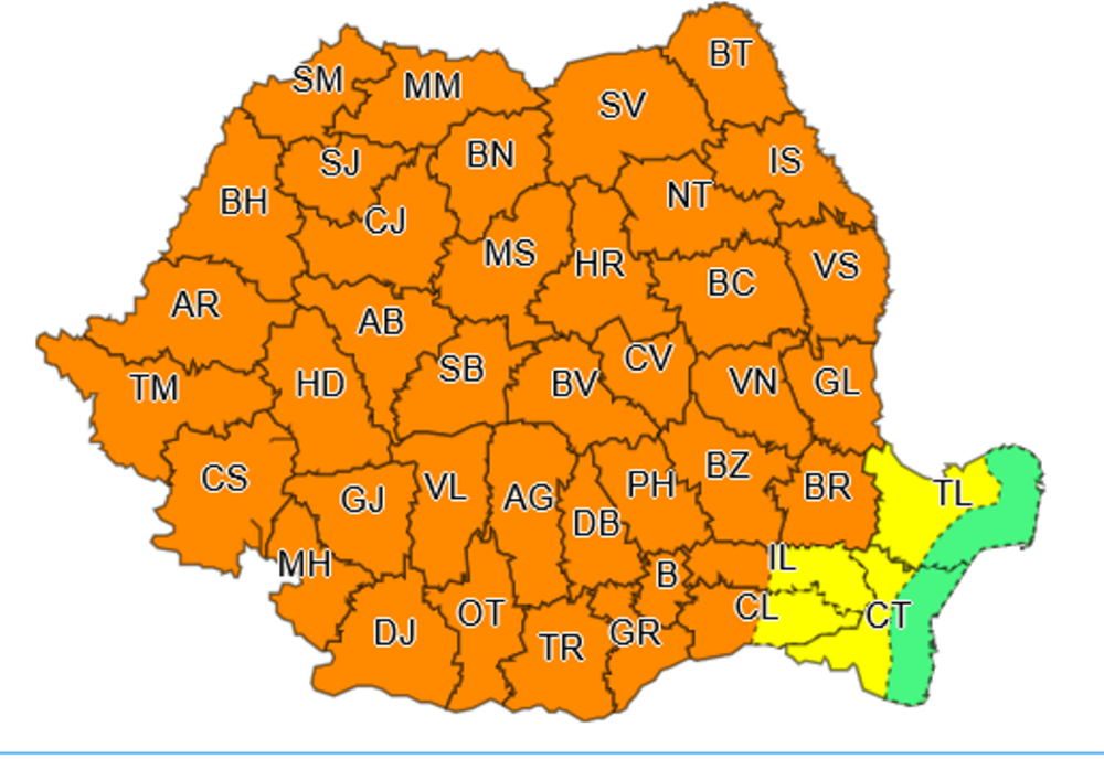 Vijelii şi ploi în toată ţara. Cod Portocaliu valabil până vineri dimineaţa