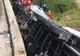 TIR răsturnat de pe un pod rutier, în judeţul Olt - FOTO